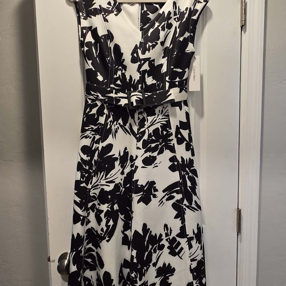 Calvin Klein Black and White Midi Dress